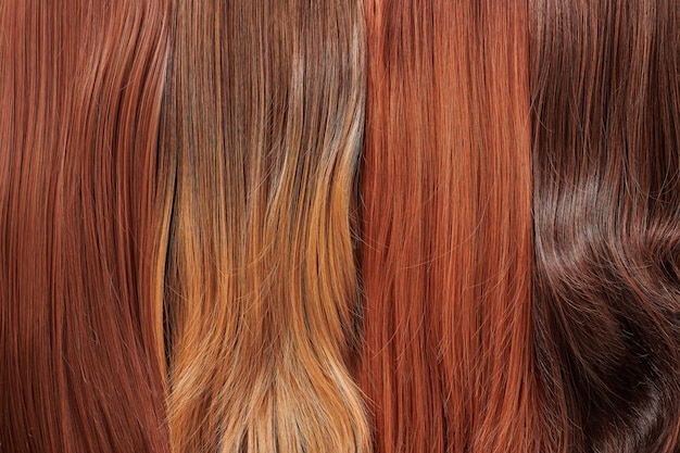 Conjunto de cabello de color de textura de primer plano Tonos diferentes tonos de fondo de hebras