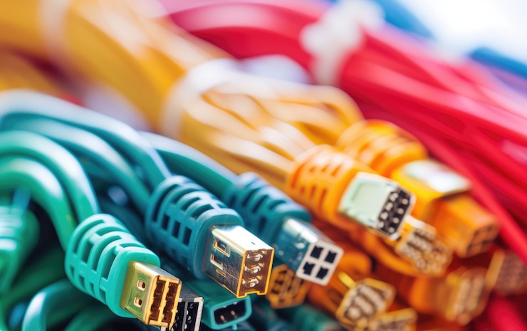 Foto conjunto de cables de red en varios tonos