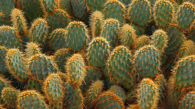 Conjunto de cactus de pera espinosa con almohadillas verdes y espinas amarillas