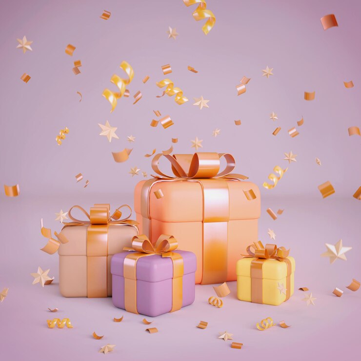 Conjunto de caja de regalo pastel con cinta dorada.