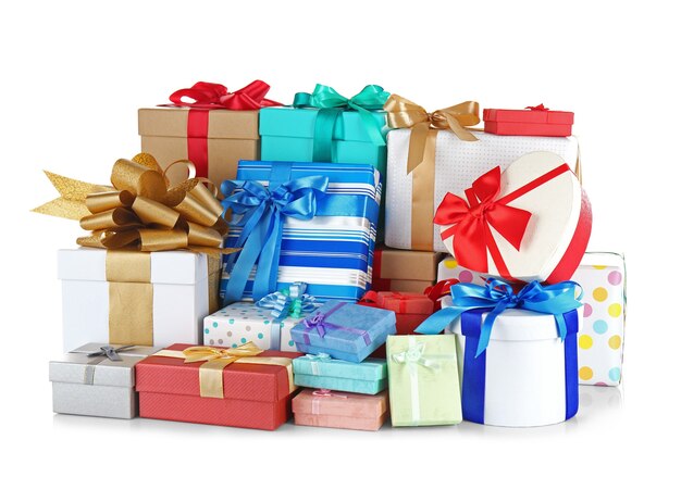 Conjunto de cajas de regalo aislado en blanco