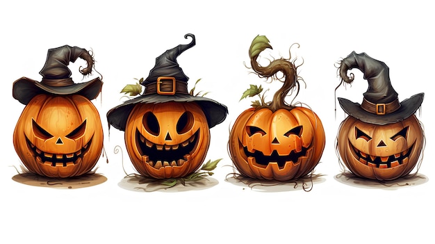 conjunto de calabazas de Halloween con diferentes expresiones