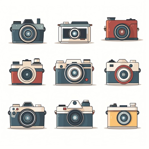 Conjunto de cámaras retro antiguas aisladas sobre un fondo blanco Ilustración vectorial