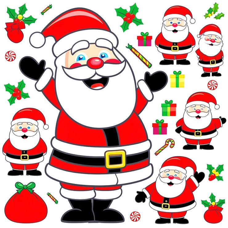 Conjunto de caracteres de santa claus de diseño plano