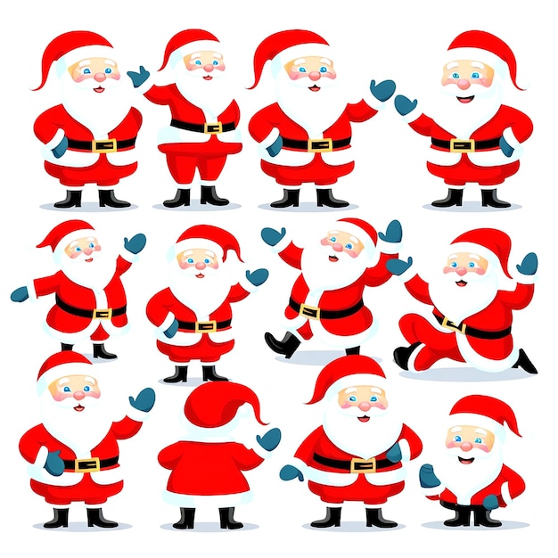 Conjunto de caracteres de santa claus de diseño plano
