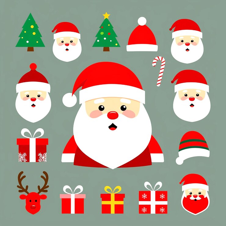 Conjunto de caracteres de santa claus de diseño plano