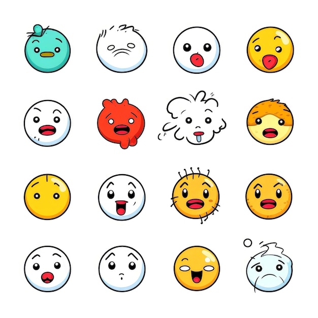 Conjunto de caricaturas caras expresiones caras emojis pegatinas emoticones caricaturas caras divertidas caras de personajes mascota