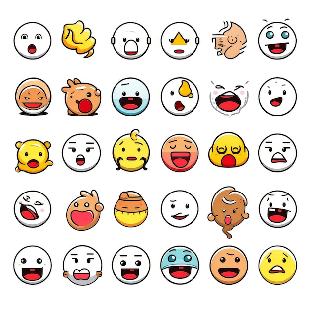 Conjunto de caricaturas caras expresiones caras emojis pegatinas emoticones caricaturas caras divertidas caras de personajes mascota