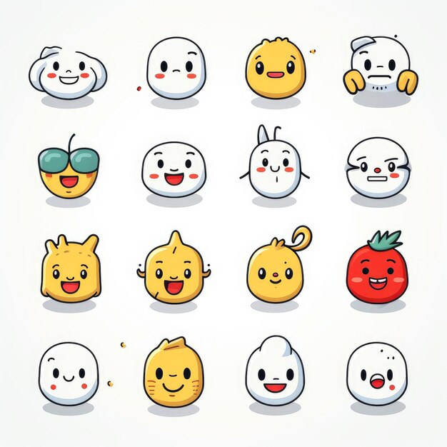 Conjunto de caricaturas caras expresiones caras emojis pegatinas emoticones caricaturas caras divertidas caras de personajes mascota