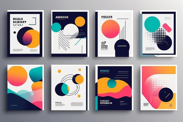 Conjunto de carteles abstractos mínimos Colección de plantillas de cubiertas con formas geométricas gráficas