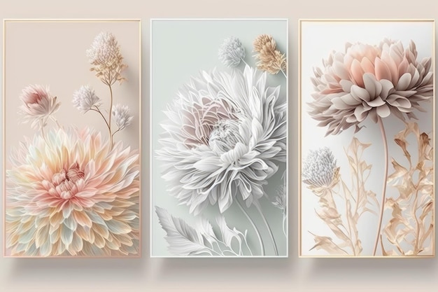 Conjunto de carteles de arte floral pastel colores suaves flor ai generativo