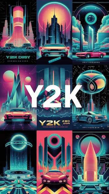 Conjunto de carteles cool para el año 2000 Diseño vectorial Retrofuturismo Elementos gráficos Carteles Cyberpunk