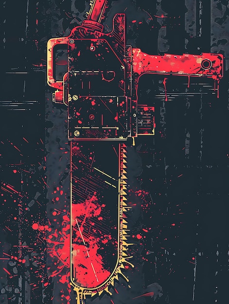 Foto conjunto de chainsaw pixel weapon con diseño de películas de terror y blood spl game asset tshirt concept art