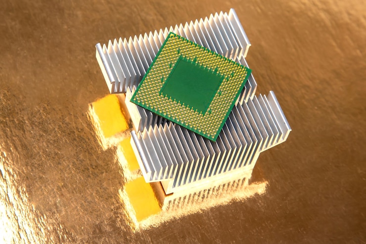 Foto conjunto de chips y disipador de calor para componentes electrónicos de la industria informática de tecnología informática