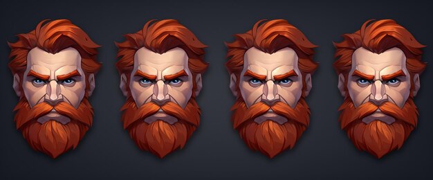 Conjunto de cinco diferentes expresiones faciales de un hombre barbudo