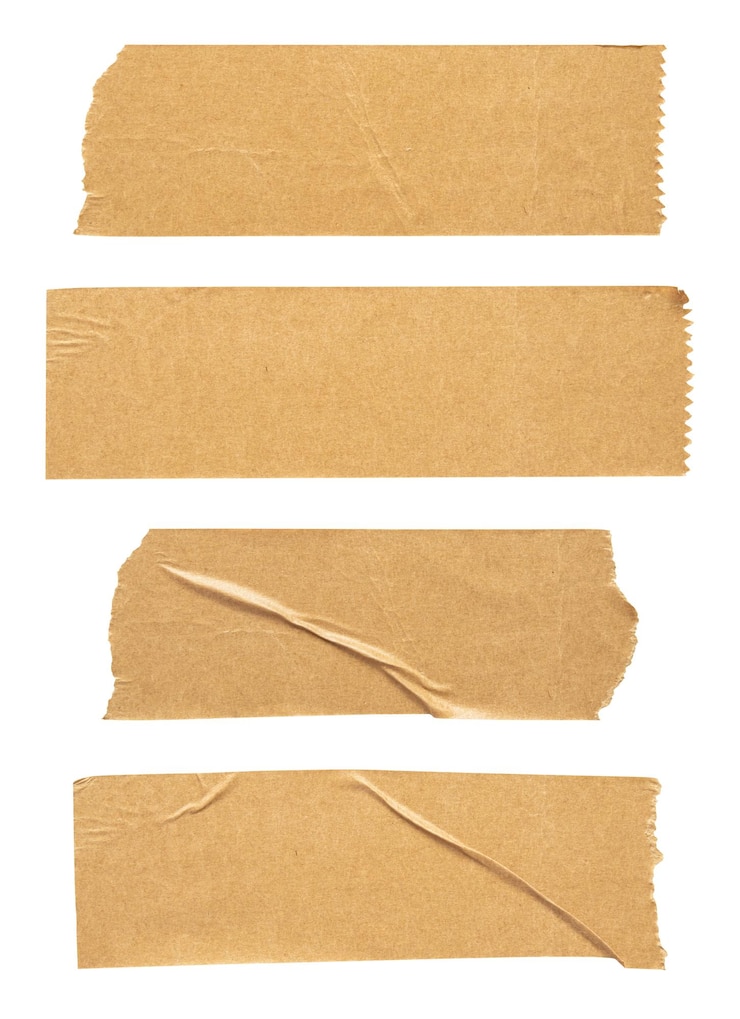 Foto conjunto de cinta adhesiva de papel marrón aislado sobre fondo blanco