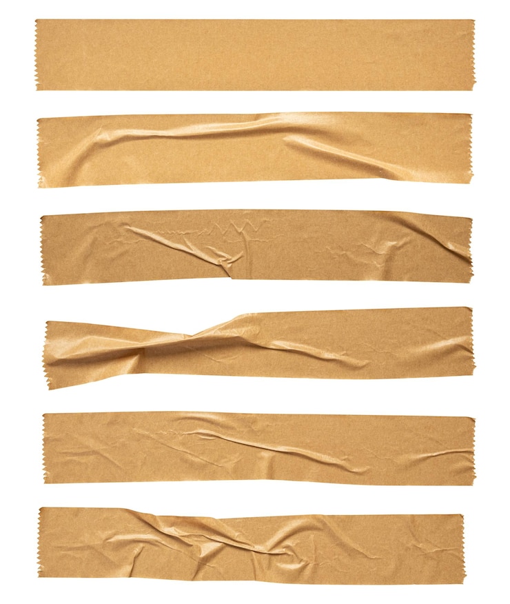 Foto conjunto de cintas adhesivas de papel marrón aisladas sobre fondo blanco