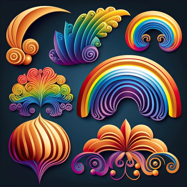 Conjunto de colección de ilustración de vector de ornamento de arco iris Hecho por AIInteligencia artificial