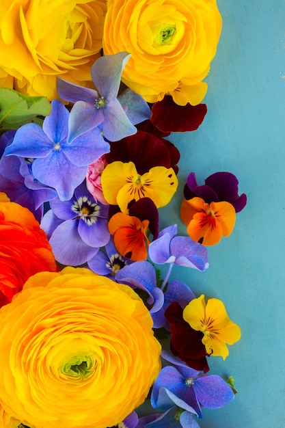 Foto conjunto de coloridas flores recién cortadas