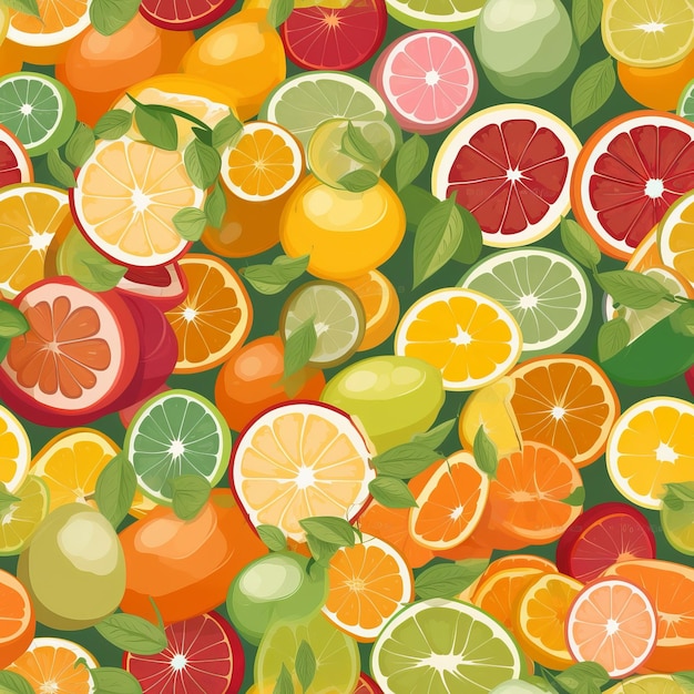 Un conjunto de coloridos cítricos naranja pomelo limón y lima como una generación de IA de patrones sin fisuras