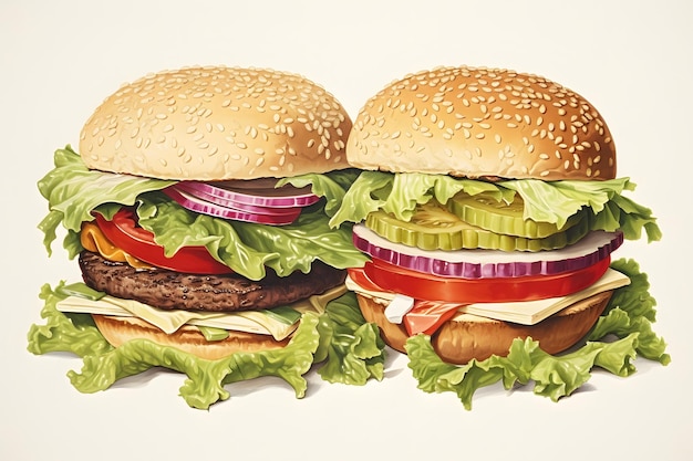 Un conjunto de coloridos dibujos de estilo de ilustración de hamburguesa