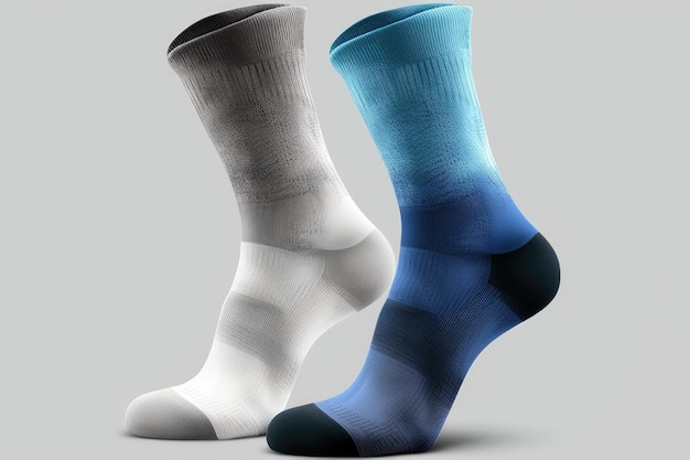 Conjunto combinado de meias azuis e cinzas isoladas em fundo branco criado com generative ai