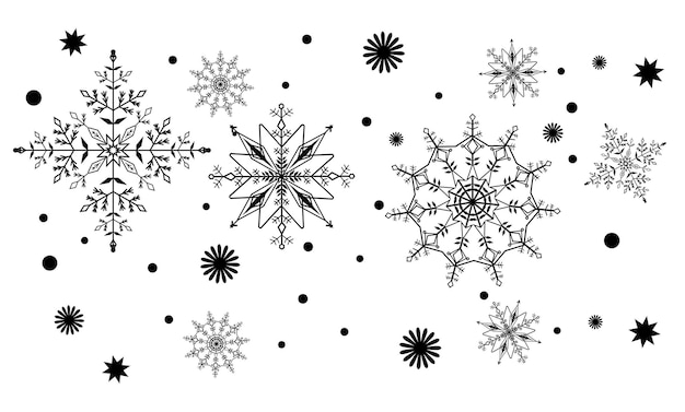 conjunto de copos de nieve detallados