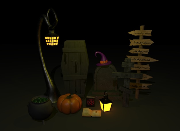 Foto un conjunto de cosas para la representación 3d de halloween