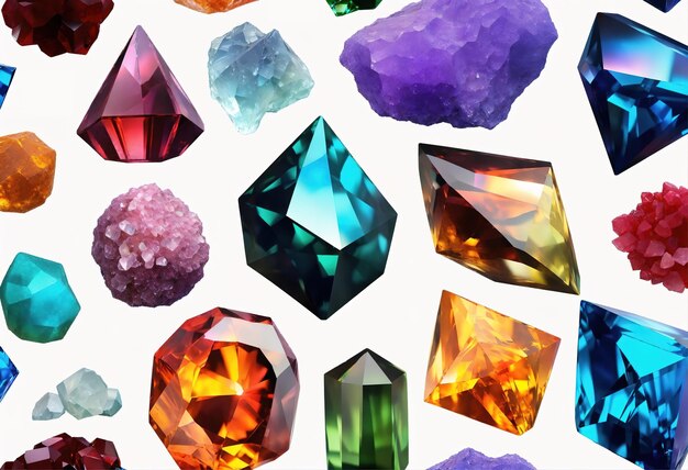 Foto conjunto de cristales coloridos colección de minerales geológicos pepita de cuarzo generativo ai