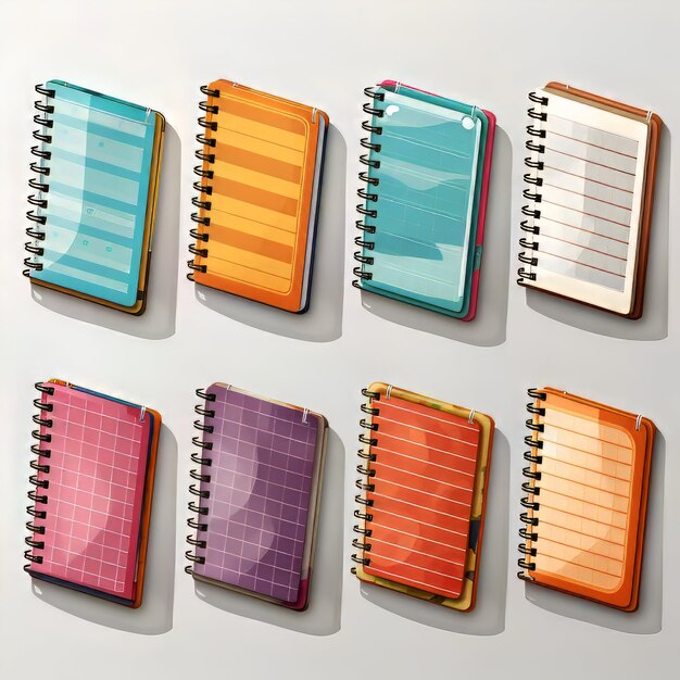 Conjunto de cuadernos coloridos aislados en fondo blanco EPS 10 archivo vectorial incluido