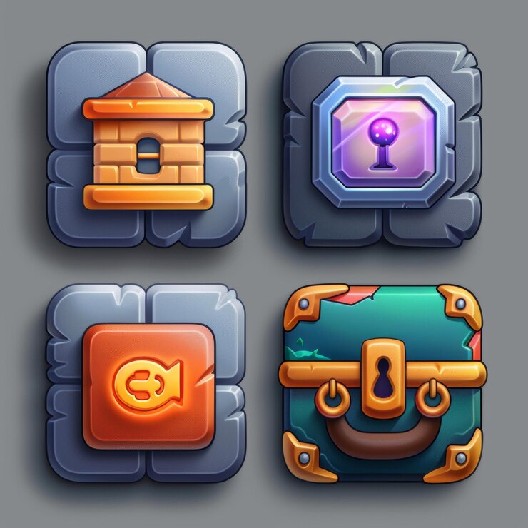 Foto un conjunto de cuatro iconos de videojuegos