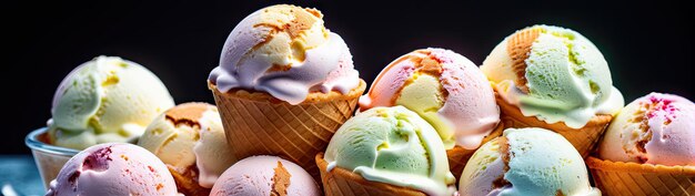 Foto conjunto de cucharas de helado de diferentes colores y sabores