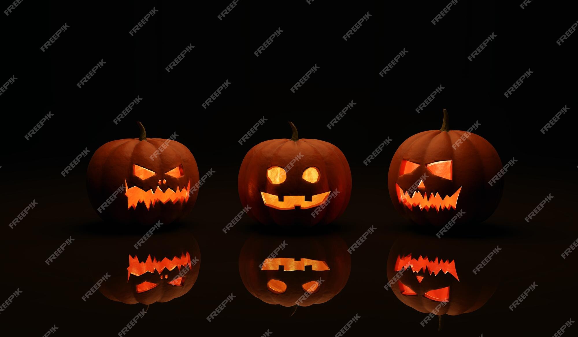 Conjunto De Abóboras De Halloween Renderização 3d Jack O Lantern