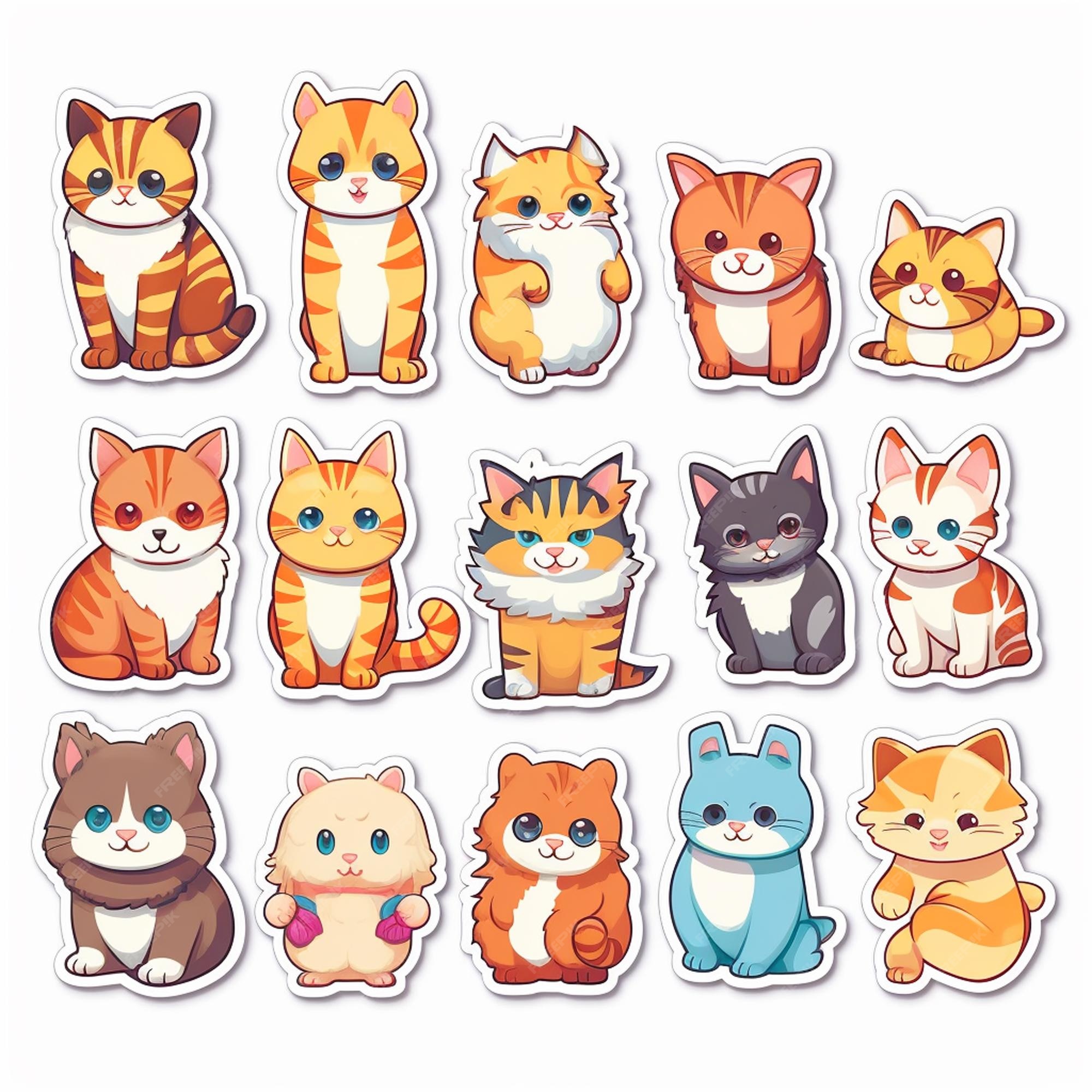 Adesivo de gato kawaii fofo com etiqueta em branco, etiqueta de nome,  coleção de conjunto de vetores de desenhos animados vetor de gato fofo