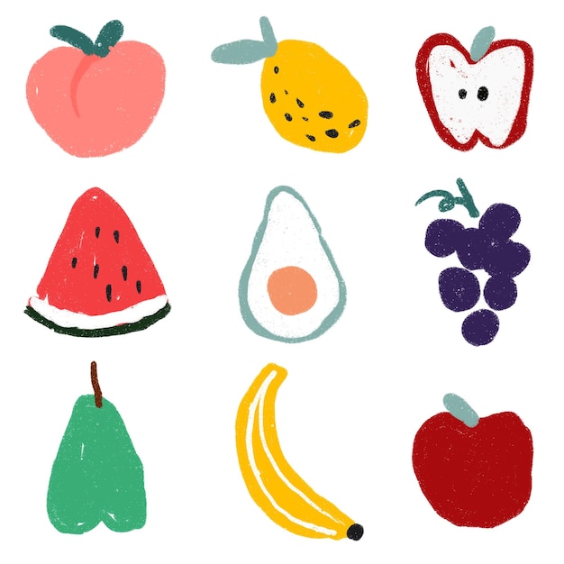 Conjunto de adesivos de frutas desenhados à mão de PNG