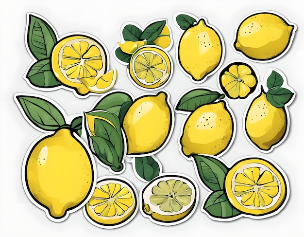 Foto conjunto de adesivos fresh lemon cat