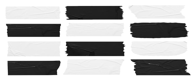 Conjunto de adesivos preto e branco rasgados em papel mock up de banners em branco tags rótulos design de modelo isolado no fundo branco com traçado de recorte