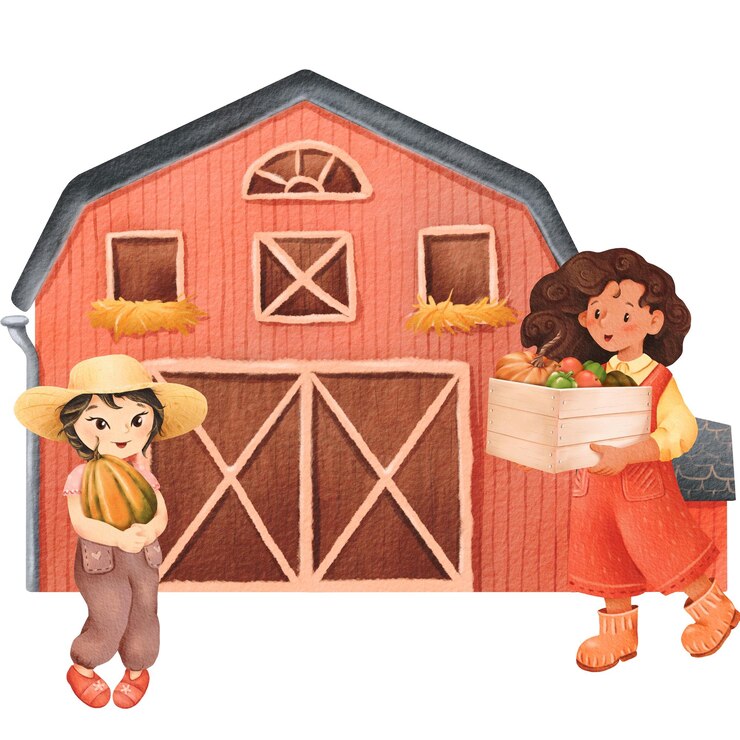 Foto conjunto de agricultores garota bonita asiática com colas pretas menino segurando uma abóbora colheita farm