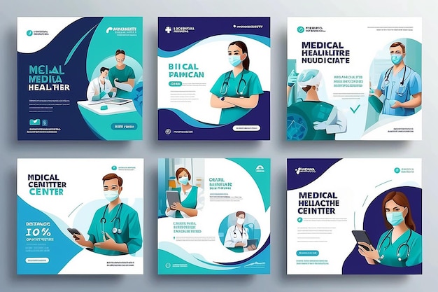 Conjunto de anúncios de banner da web de modelos de postagem de mídia social de centros de saúde médica