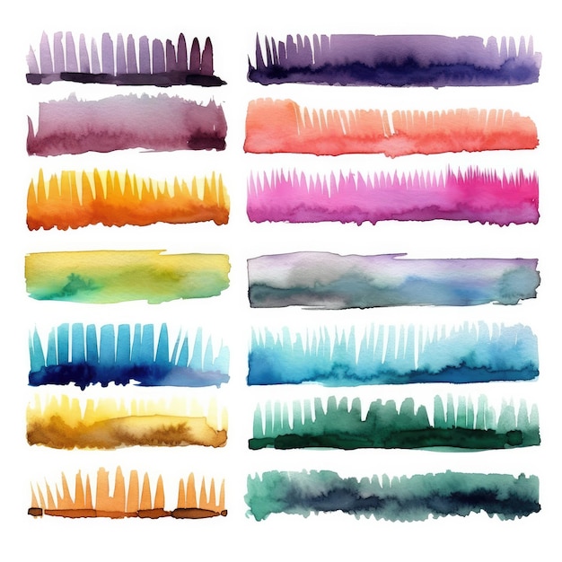 conjunto de aquarelas de pincéis de pintura largos