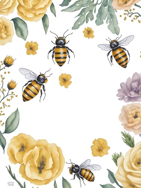 Foto conjunto de aquarelas honey bee em fundo branco ai gerado