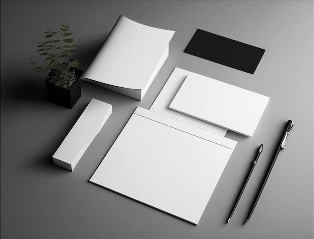 Conjunto de artigos de papelaria minimalista criado com IA generativa