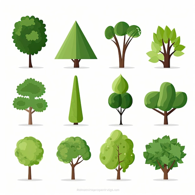 Conjunto de árvores verdes Ilustração vetorial para o seu projeto