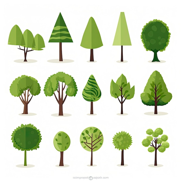Conjunto de árvores verdes Ilustração vetorial para o seu projeto
