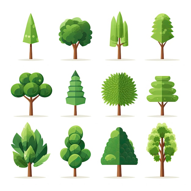 Conjunto de árvores verdes Ilustração vetorial para o seu projeto