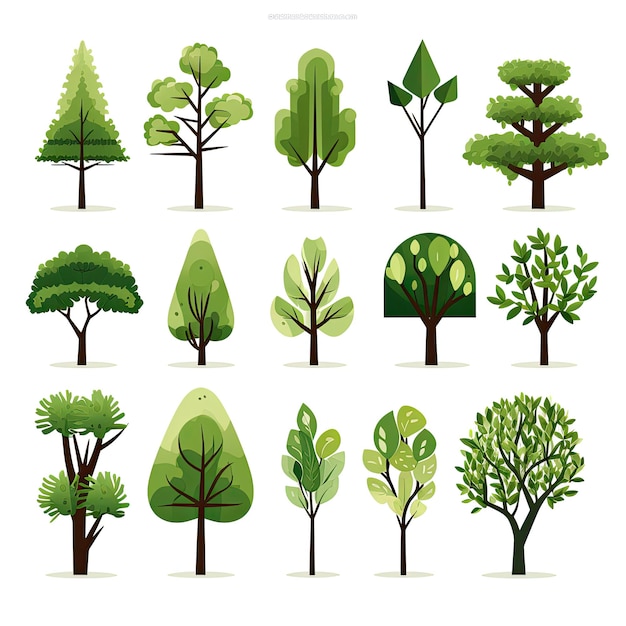 Conjunto de árvores verdes Ilustração vetorial para o seu projeto