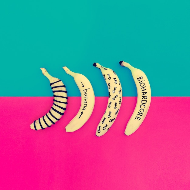 Foto conjunto de banana engraçado. estilo de moda minimalista