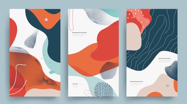 Conjunto de bandeiras verticais com fundo ondulado abstrato e colorido