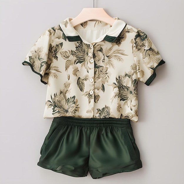 Conjunto de blusa feminina bebe kids conjunto offwhite com bordado em alto relevo e shorts floral