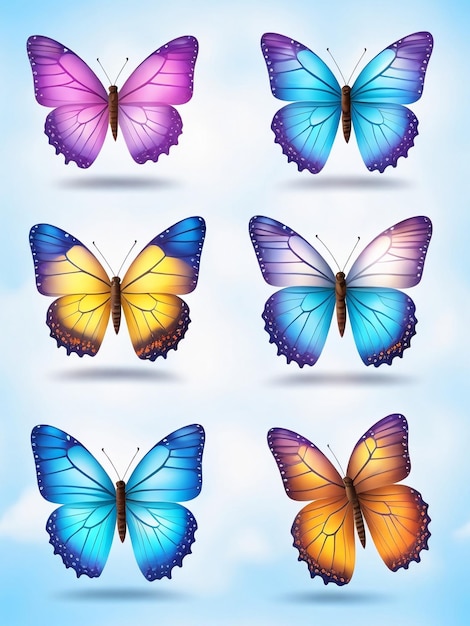 Conjunto de borboletas realistas coloridas Ilustrações elegantes de borboletas
